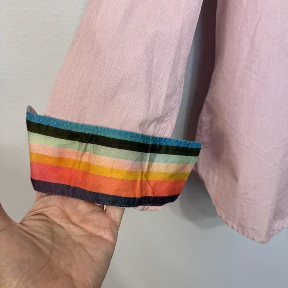 Paul Smith Shirt Mens 16 Pink Long‎ Sleeve Made in Italy Artist Stripe Cuffs